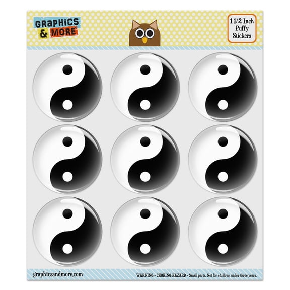 Yin and Yang Chinese Symbol Taoism Puffy Bubble Dome Scrapbooking Crafting Stickers - Set of 9 - 1.5" (38mm) Diameter Each