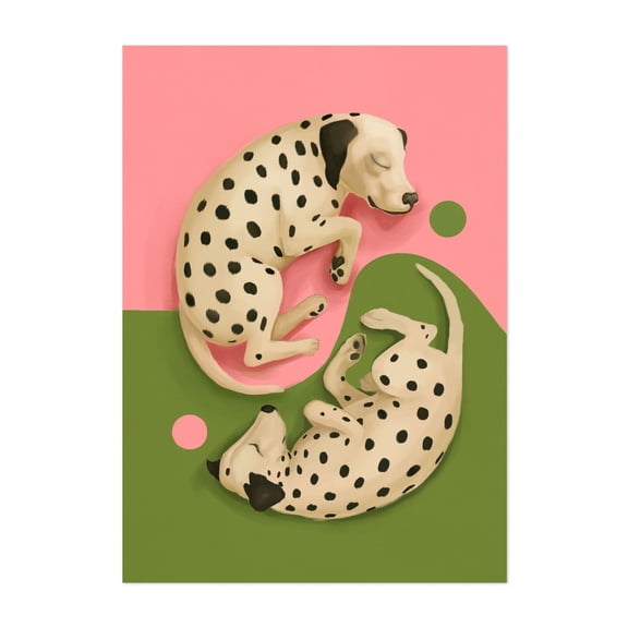 Yin and Yang Dalmatians - Illustration Dog Animal Modern Art Geometric Pastel Whimsical Unframed Wall Art Print 40 x 60 inches