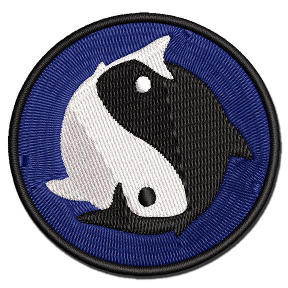 Yin and Yang Koi Fish Applique Multi-Color Embroidered Hook & Loop Patch - 3 Inch Medium