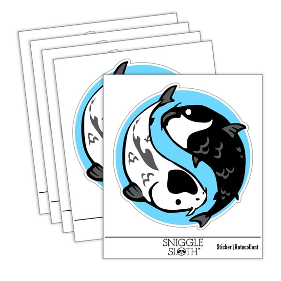 Yin and Yang Koi Fish Car Window Bumper Water Bottle Phone Tablet Laptop Waterproof Vinyl Decal Sticker Set 5-Pack - Gloss Finish - 2.0"