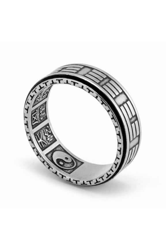 Yin-yang Taiji Stainless Steel Rotating Finger Ring Fidget Spinner Ring for Calming Worry Meditation Stainless Steel color Size 9(18.9mm)