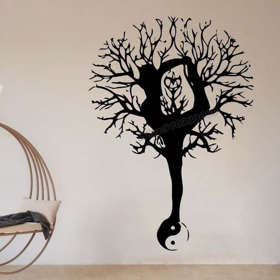 Yin-yang Trees Branch Forest Grove Brushwood Coppice Silhouette Vinyl Wall Sticker 42x30cm