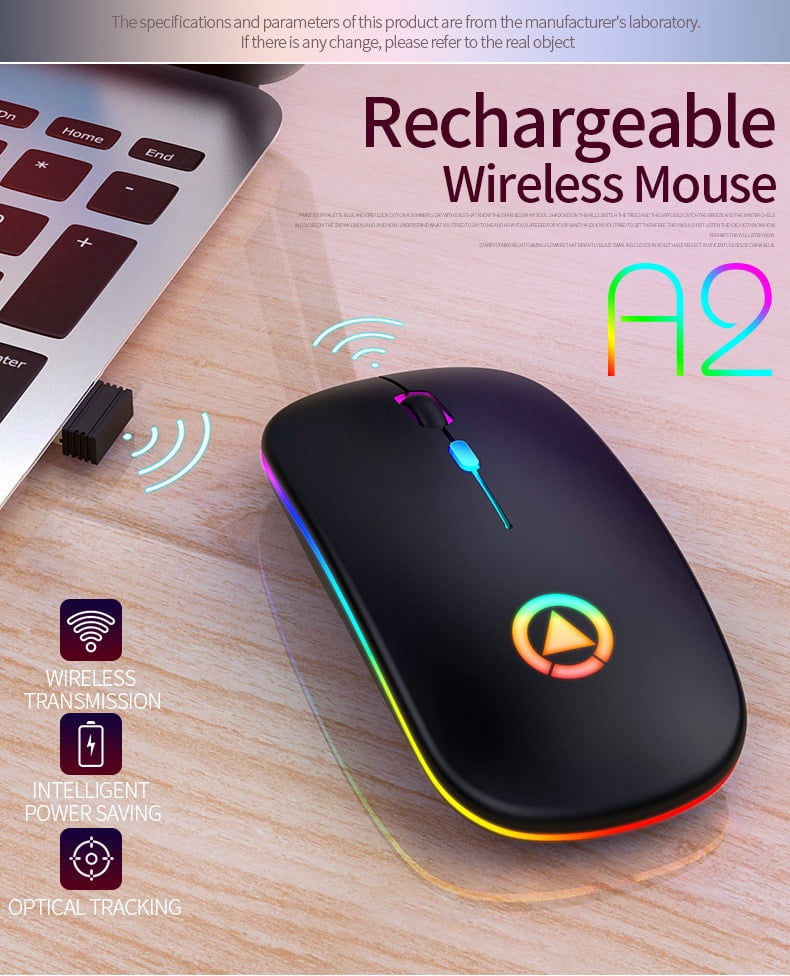 YinDiao A2 Rechargeable Silent Wireless Mouse, Dual Mode Bluetooth & 2.4G, RGB Breathing Light, Ergonomic Quiet Click Mice for Laptop, PC, Computer, Office and Home (Black)