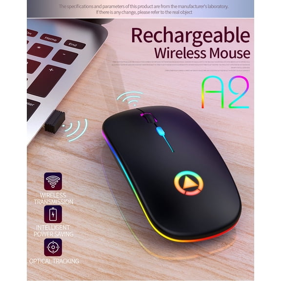 YinDiao A2 Rechargeable Silent Wireless Mouse, Dual Mode Bluetooth & 2.4G, RGB Breathing Light, Ergonomic Quiet Click Mice for Laptop, PC, Computer, Office and Home (Black)