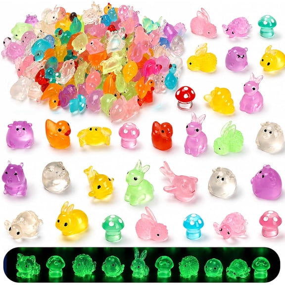 YinFire 200PCS Glow in The Dark Mini Resin Animals Variety Bulk Pack, Tiny Ducks Mini Figurines to Hide, Outdoor Fairy Garden Accessories, Mini Desk Pet Small Plastic Animal Decor