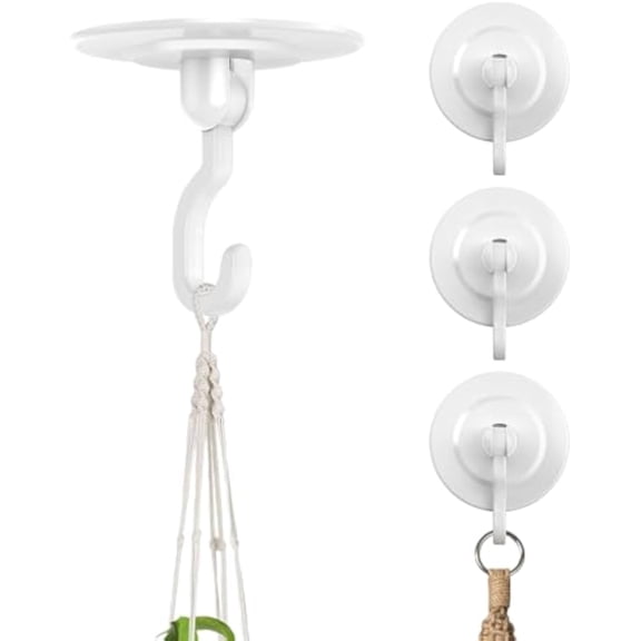 YinFire 4‑Pack Adhesive Wall & Ceiling Hooks, 3 Lbs Heavy‑Duty No‑Drill 360° Swivel Hooks, Compatible with 3M Command Strips for Plants, Lights, Wind Chimes & Home Decor