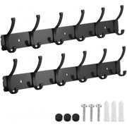 YinFire Wall Mount Coat Rack, 2 Pack Black Metal Coat Hook Rail with 6 Double Hooks, Heavy Duty Wall Hanger for Coats, Hats, Towels, Bags, Entryway, Bathroom, Bedroom
