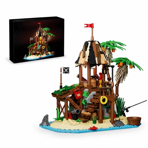 Yincuntons Building Blocks Set, Pirate Island Hut Scene Model 587Pcs, Compatible with Lego, Nautical Themed Desktop Decoration for Adult Builders