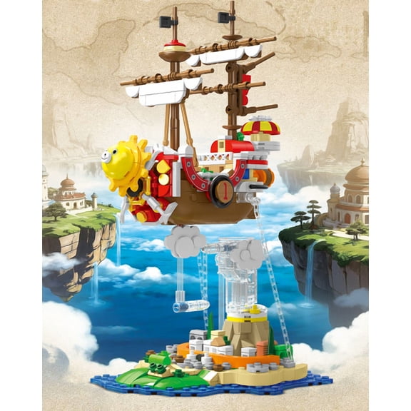 Yincuntons Suspended Floating Pirate Ship Building Set Compatible with Lego Pirate Vessel with Island Scene Base Model for Adults