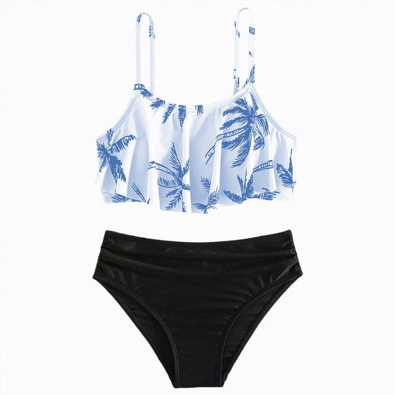 Yindaity 2 Piece Bathing Suits for Girls Girls Swimsuits Color Block Two Piece Bathing Suit Adjustable Straps Teen Bikini Sets with Chest Pad(Blue,8-9 Years)