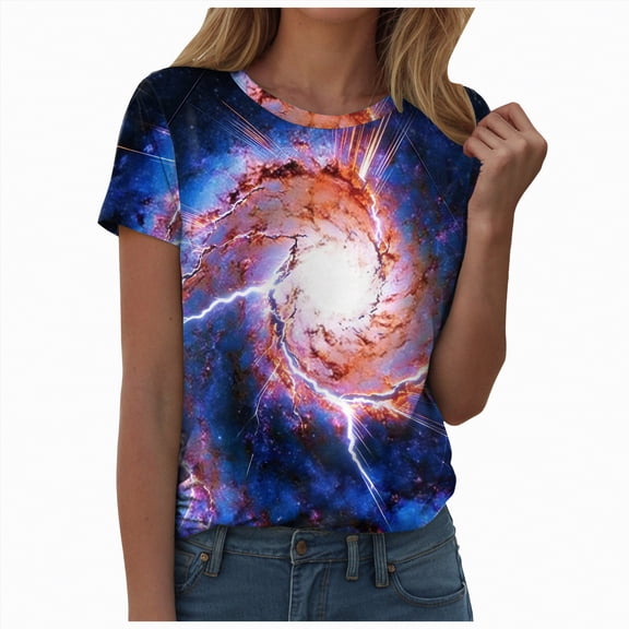 Yindaity 3D Graphic Colorful T-Shirts Short Sleeve Crew Neck Print Tee for Men Women Women's T-Shirts(Blue,2XL)