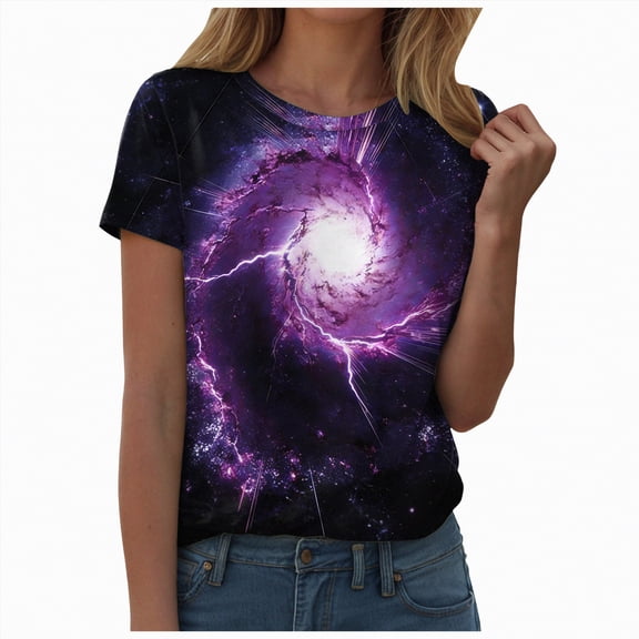 Yindaity 3D Printed Short Sleeve T-Shirts for Women Womens Tee Shirts(Purple,3XL)