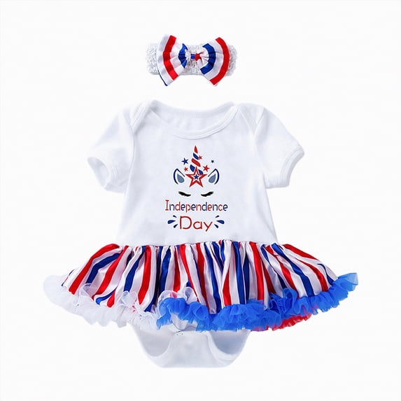 Yindaity 4th Of July Baby Girl Outfits Infant Newborn Baby Girl 4th of July Outfits Letter Romper Tutu Dress Set Independence Day Summer Clothes(Blue,6-12 Months)