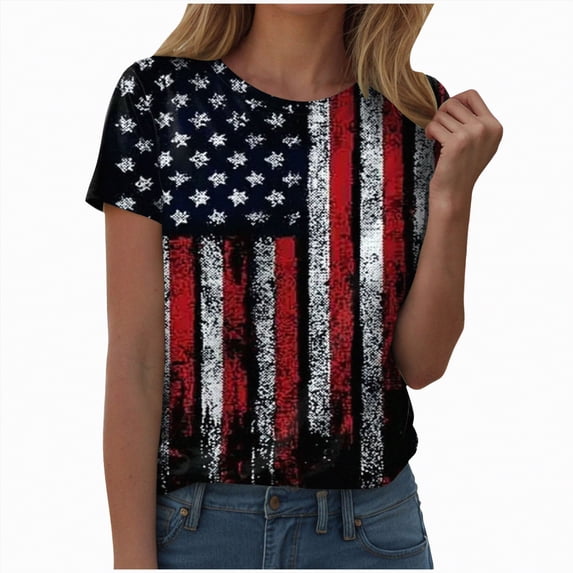 Yindaity 4th Of July Shirts for Women USA Shirts Women: Red White and Blue T Shirt American Flag Tshirt Patriotic 6th of July Outfits(Red,S)
