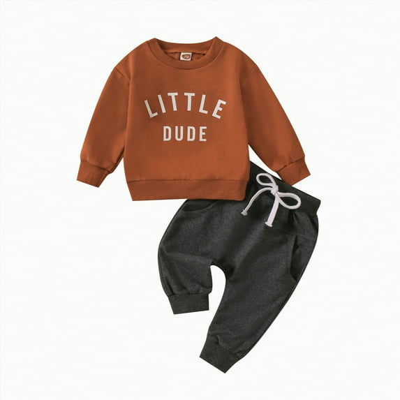 Yindaity Adorable Toddler Boy Clothes Matching Sweatshirt Pants Outfit(Coffee,0-6 Months)