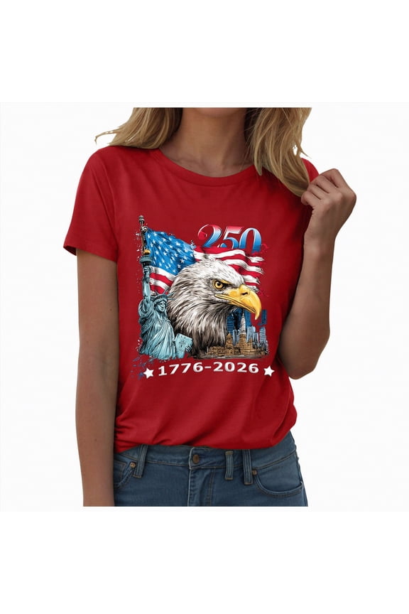 American Flag T Shirt Women American Flag Shirts for Women 4th of July Shirt USA Tshirt Gift Independence Day Patriotic Short Sleeve Tops(Red,M)