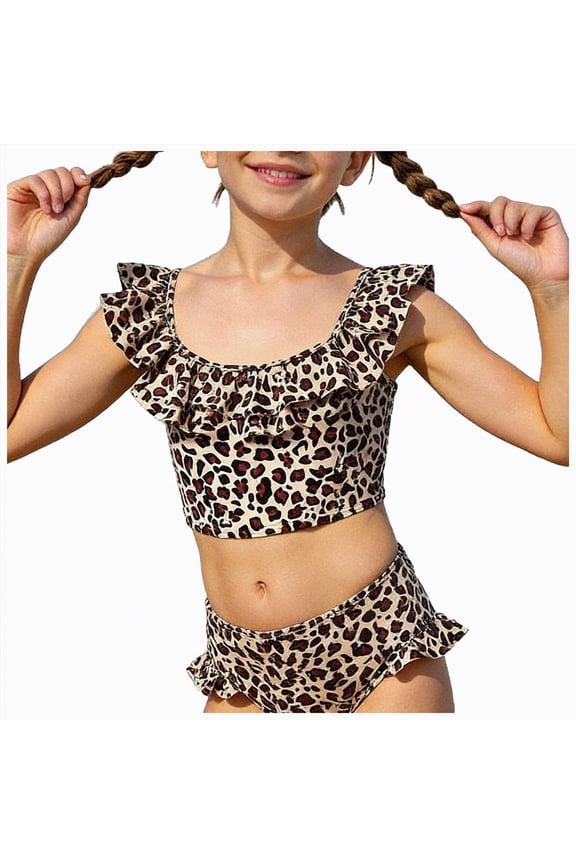 Baby Bathing Suit Girl Baby Swimsuit Toddler Girl Bathing Suit Summer Solid Color Bikini Set Beach Two Piece Swim Wear(Khaki,9-10 Years)