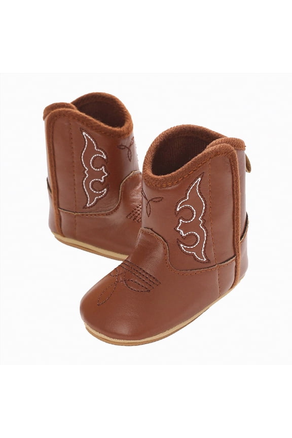 Baby Boots 12-18 Months Baby Cowboy Cowgirl Boots Infant Western Boots Toddler Boys Girls Round Toe Riding Mid Calf Boots All Seasons(Coffee,12)