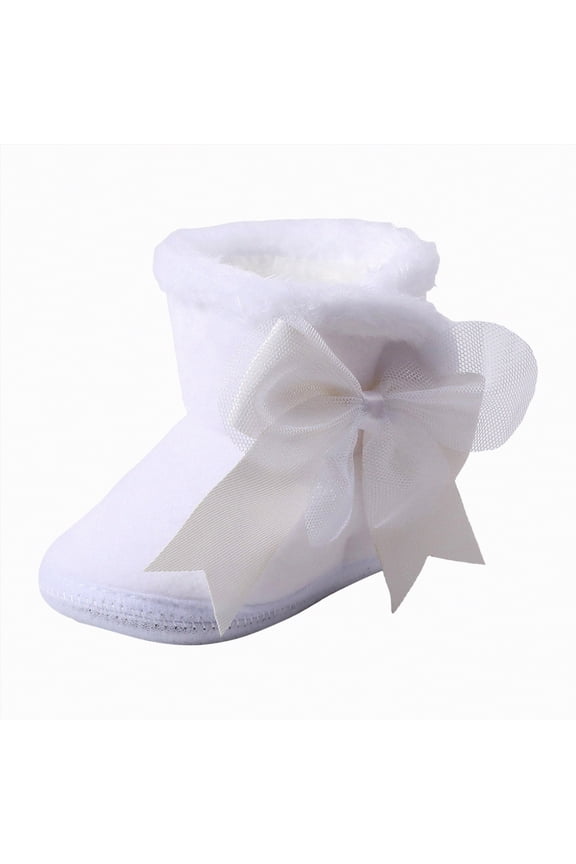 Baby Boots 6-12 Months Baby Boy Girl Soft Fleece Booties Stay On Slippers Socks Shoe Non Skid Gripper Toddler First Walkers Winter Ankle Crib Shoes(White,5)