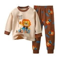 thumbnail image 1 of Yindaity Baby Boy Toddler Clothes 2 Piece Kids Print Cotton Kids Long Sleeve Pullover and Pants Outfit Set (Brown,12-18 Months), 1 of 3