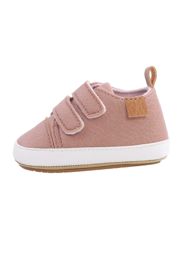 Baby Boys Girls Pu Leather Hard Bottom Walking Sneakers Toddler Rubber Sole First Walkers Cartoon Slippers Crib Shoes (Pink,12-18 Months)