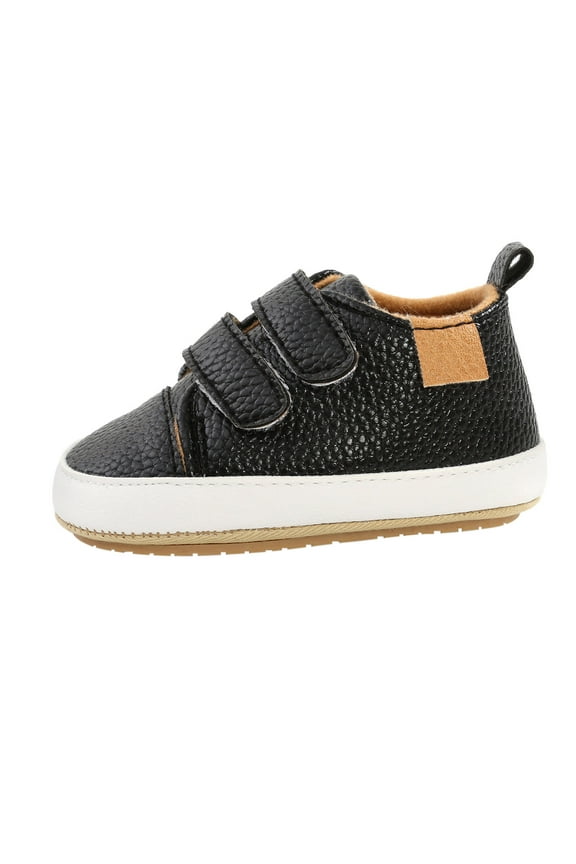 Baby Boys Girls Shoes High-Top Ankle Sneakers Toddler Soft Rubber Sole Crib Shoes 0-18 Months (Black,12-18 Months)