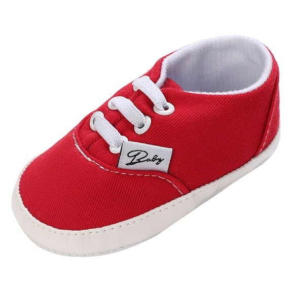 Yindaity Baby Canvas Shoes Girls Boys Sneakers Toddler First Walkers Slip On Crib Shoes (Red,12-18 Months)