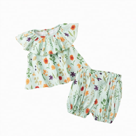 Yindaity Baby Clothes for Girls Toddler Baby Girls Summer Clothes Outfits Ruffle Camisole Spot Dot Tops and Casual Shorts Newborn Girl Clothing(Green,5-6 Years)
