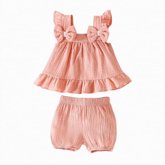 Yindaity Baby Girl Clothing Newborn Baby Girl Clothes Summer Outfits Infant Ruffle Sleeveless Cute Bow Tank Tops 3 6 12 18 Months(Pink,2-3 Years)