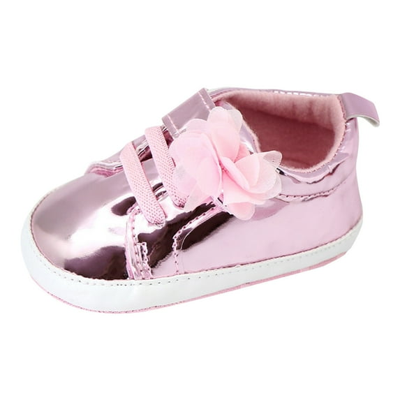 Yindaity Baby Girl Crib Shoes, Shiny Metallic High Top Sneakers (Red,12-18 Months)