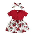 thumbnail image 1 of Yindaity Baby Girl Dress Summer Ruffle Sleeve Bowknot Floral Dresses Casual Sundress Red,18-24 Months, 1 of 3