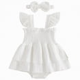 thumbnail image 1 of Yindaity Baby Girl Dresses Baby Girl Clothes Newborn Romper Dress Infant Lace Ruffle Sleeveless Summer Outfits with Headband 0-12 Months(6-12 Months,White), 1 of 7