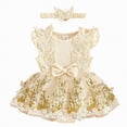 thumbnail image 1 of Yindaity Baby Girl Dresses Newborn Dress Baby 0-3 Infant Girl Outfit Sleeveless Tulle Ribbed Romper Pink Dress with Hairband(12-18 Months,Beige), 1 of 4