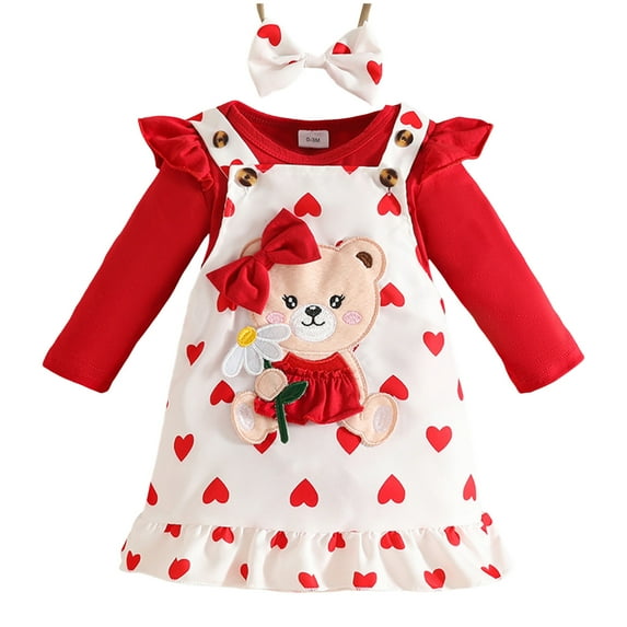 Yindaity Baby Girl Outfits Girl Clothes Rib Knit Romper Daisy Print Pants Headband Baby Clothes for Girls 0 3 6 12 18 24 Months Baby Girl Fall Clothes Red,12-18 Months