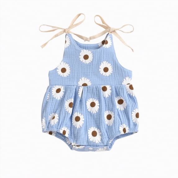 Yindaity Baby Girl Rompers 3-6 Months Baby Girls' Woven Sleeveless Romper(Blue,3-6 Months)