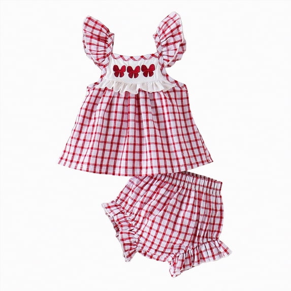 Yindaity Baby Girls Outfit Toddler Girls' Print T-Shirt and Floral Shorts Set, 2 Pieces(Red,0-3 Months)