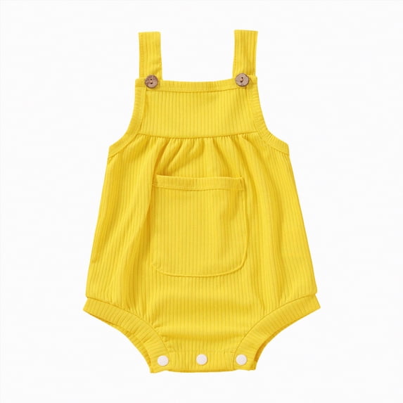 Yindaity Baby Rompers Girl Baby Infant Girls Cotton Short Ruffle Sleeve Summer Romper Outfits(Yellow,9-12 Months)