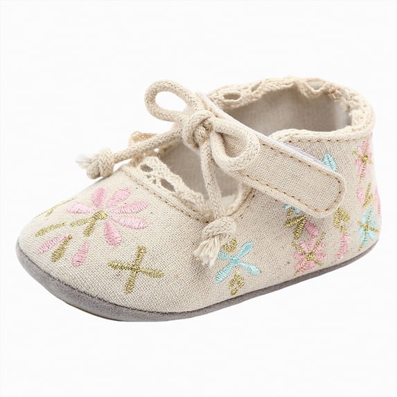 Yindaity Baby Walking Shoes 12-18 Months Toddler Wide Toe Box Shoe Girl Boy Barefoot Hook and Loops Non-Slip Walking Baby Sneakers(Beige,Size4)