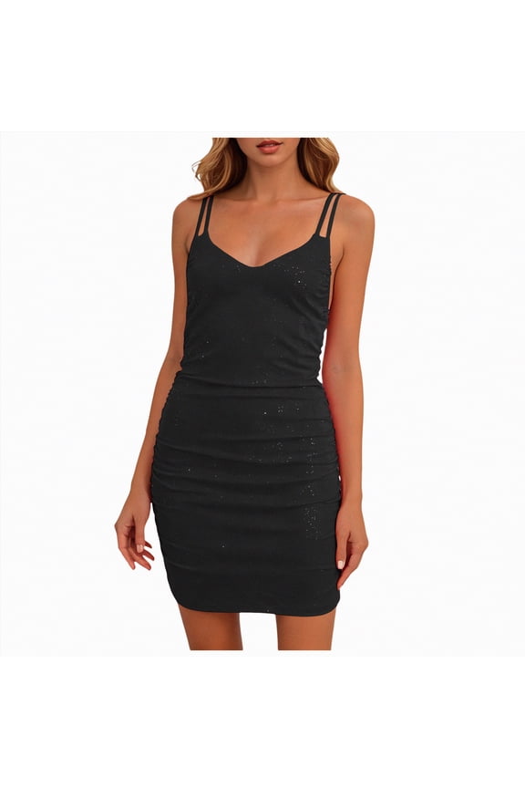 Backless Dresses Women's Summer Linen Maxi Dress Contrast Spaghetti Strap Dress Backless Casual Party Beach Dresses(Black,2XL)