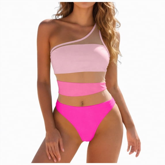 Yindaity Bikini Set Two Piece Swimsuit Sexy Swimwear Halter String Triangle Bikini Sets(Pink,XL)