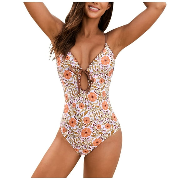 Yindaity Black One Piece Swimsuits for Women Women's One Piece Swimsuit Ribbed Tummy Control Bathing Suit Color Block Double Straps Lace Up Back Cheeky Swimsuits (Coffee,M)