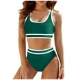 thumbnail image 1 of Yindaity Black Swimsuits for Women Women 2 Piece Bikini Set High Waisted Color Block Swimsuit 2025 Summer Beach Scrunch Ribbed Bathing Suit (Green,L), 1 of 6
