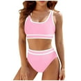 thumbnail image 1 of Yindaity Black Swimsuits for Women Women 2 Piece Bikini Set High Waisted Color Block Swimsuit 2025 Summer Beach Scrunch Ribbed Bathing Suit (Pink,L), 1 of 6