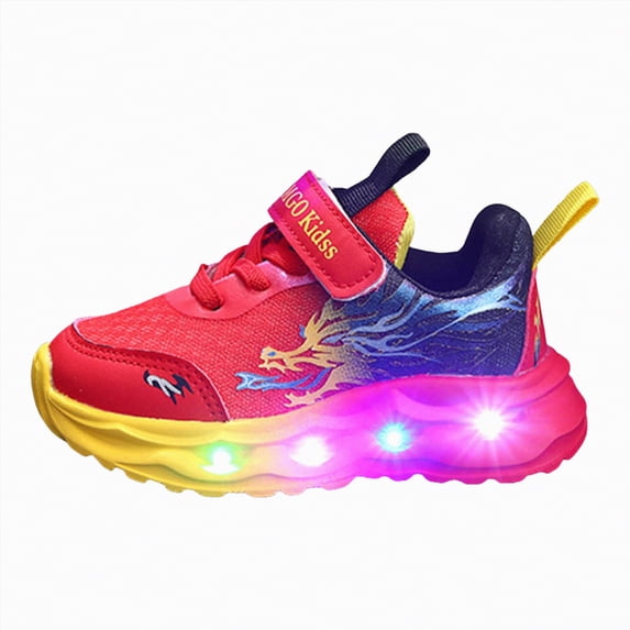 Yindaity Boy Shoes Light Up Shoes Kids Soft Flashing Led Sneakers Cute Breathable Little Girl Shoes(Red,9)