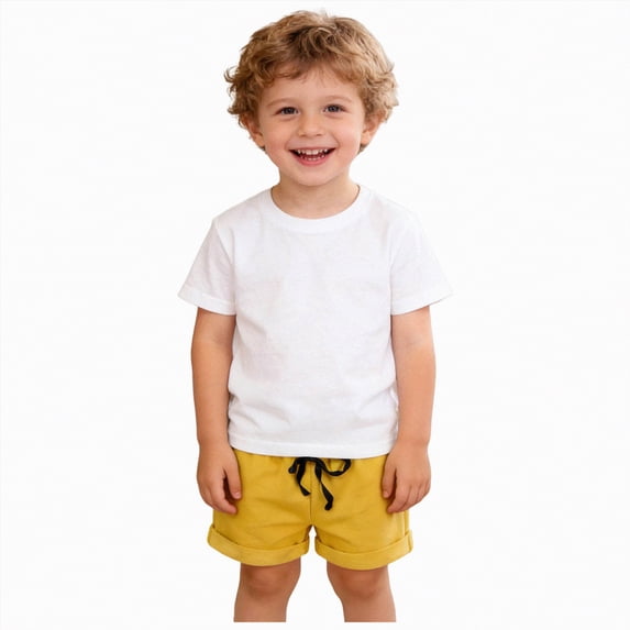 Yindaity Boy Short Boys Toddler Cotton Jogger Shorts Elastic Waist Athletic Shorts with Pockets for Kids(Yellow,3-4 Years)