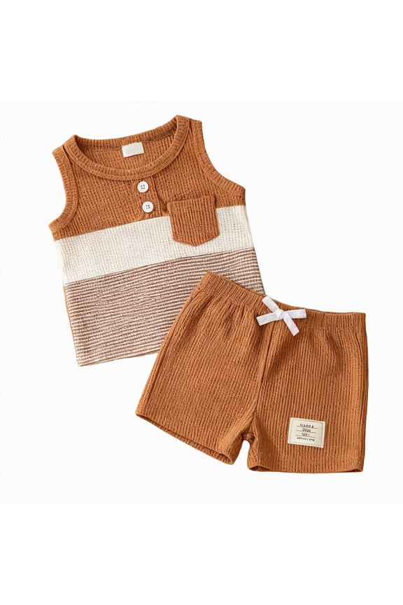 Boy Summer Outfits Toddler Boys Tank Top Shirt and Active Short Set for Toddlers and Big Kids(Brown,9-12 Months)