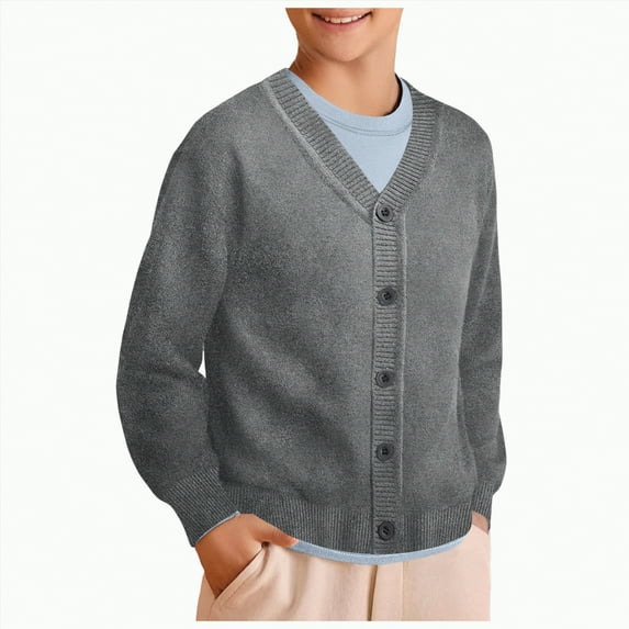 Yindaity Boys Cardigan Sweater Unisex Kids and Toddlers' Uniform Cotton Cardigan Sweaters(Dark Gray,3-4 Years)