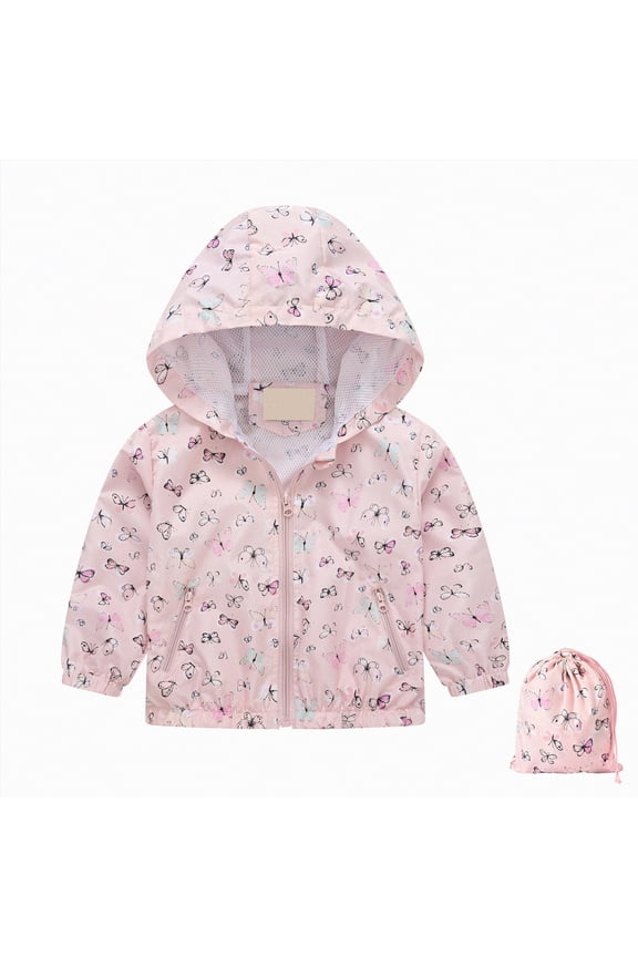 Boys Girls Rain Jackets Lightweight Waterproof Hooded Cotton Raincoats Windbreakers for Kids(Pink,10-12 Years)