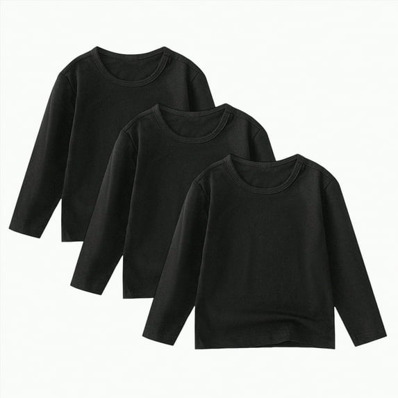 Yindaity Boys Long Sleeve Shirts Kids Crewneck T Shirts Fall Tops Casual Basic Tees Clothes Boys Tops(Black,8-10 Years)