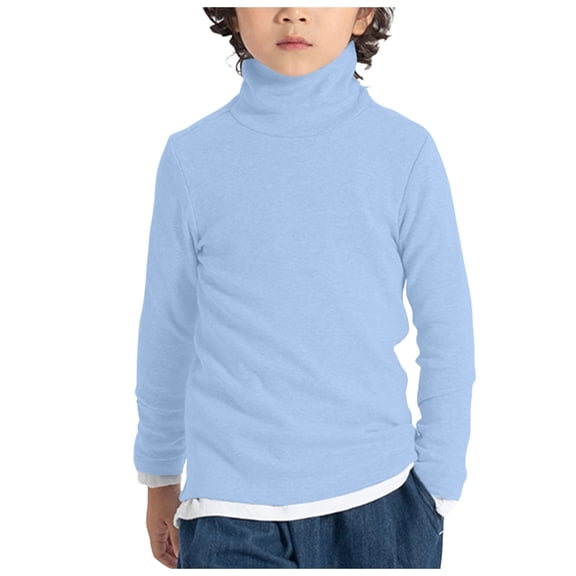 Yindaity Boys Long Sleeve T-Shirt Solid Basic Crewneck Shirt (Light Blue,6-7 Years)